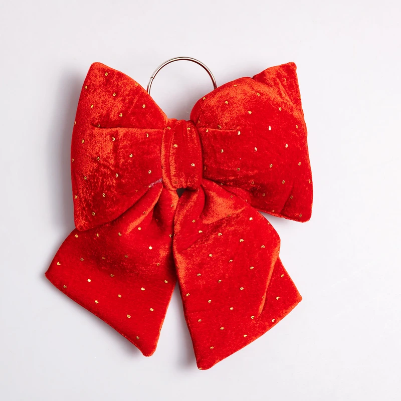 Оксамитовий бант для декору зі стразами на ялинку 25×35 (см) Червоний CR-2-8 — Yiwu