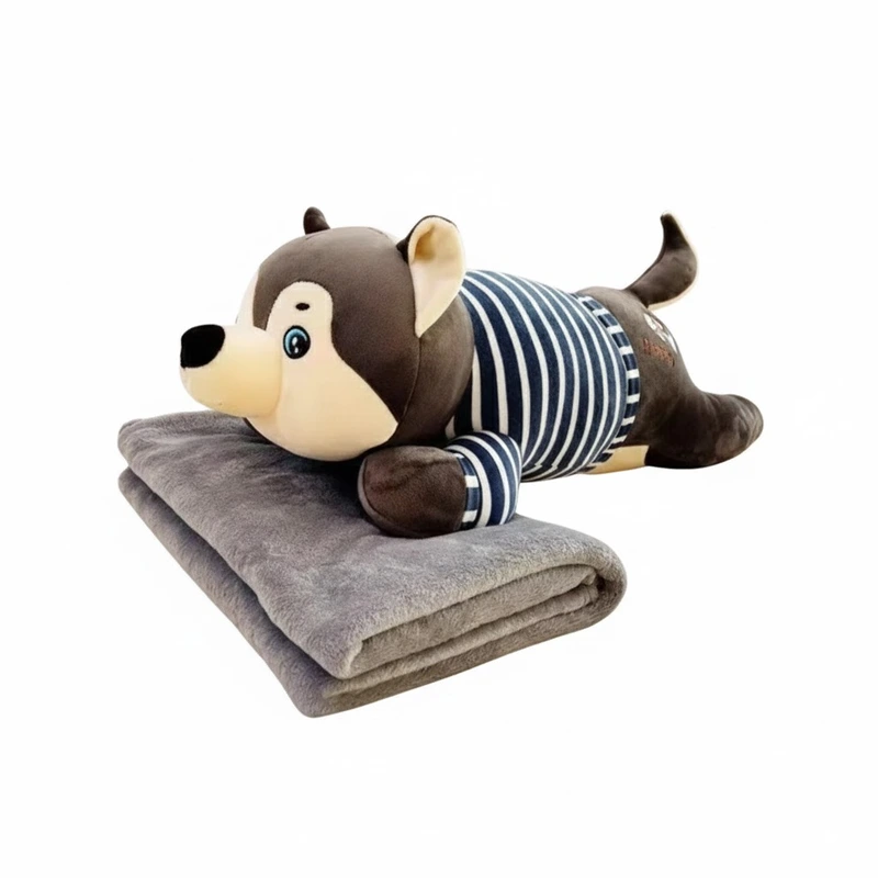 Плед-іграшка подушка 3 в 1 Собака Хаскі-матрос (110х150 см) з пледом Коричневий 520-3BR — Yiwu