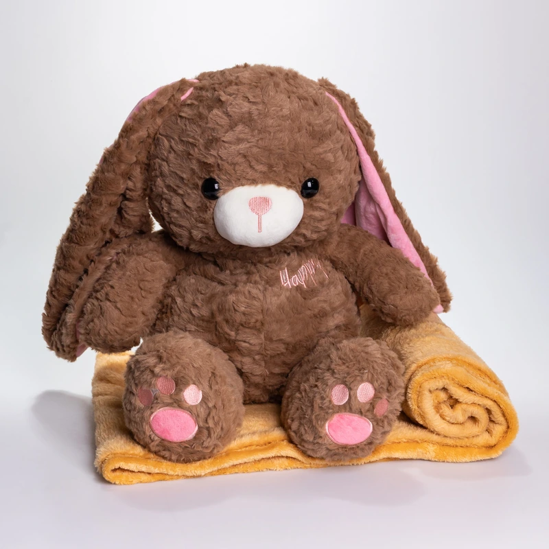 М'яка іграшка-плед, подушка 3 в 1 Зайчик плед в іграшці 35×32×40 (см) дитячий плед іграшка Коричневий 509-9BR