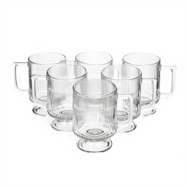 Набір скляних чашок 300 мл (6 шт) з рифленого скла HP-19-L7 — Yiwu