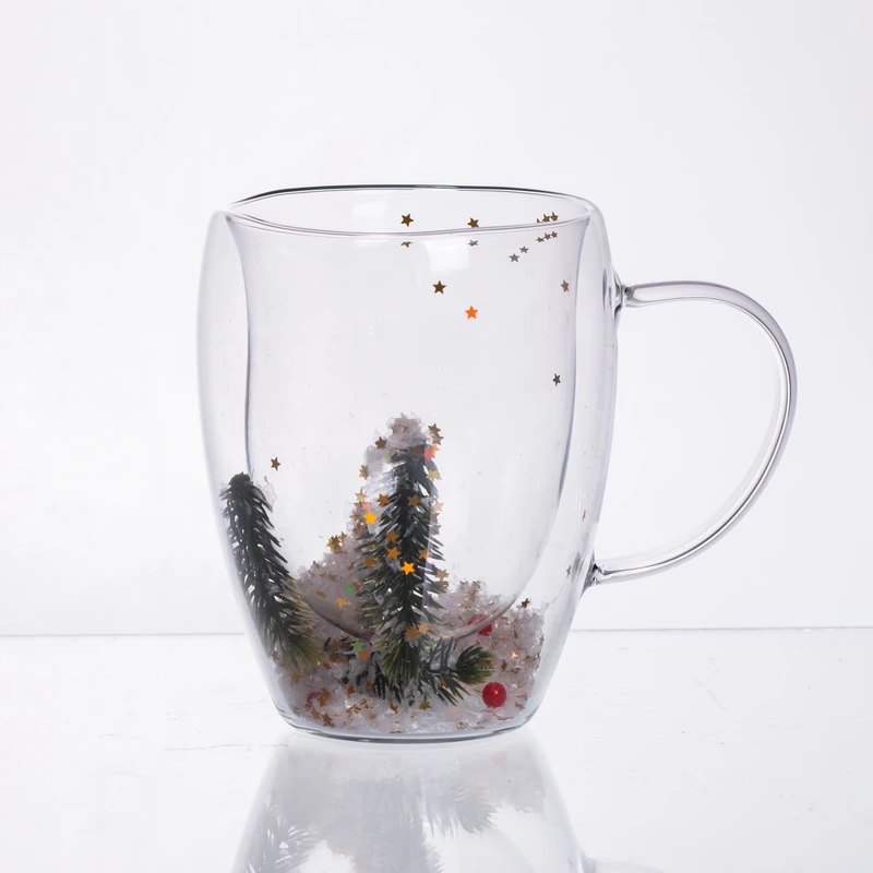 Чашка скляна з подвійними стінками і новорічним декором 350 мл 64486-40