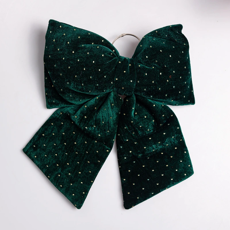 Оксамитовий бант для декору зі стразами на ялинку 35×45 (см) Зелений CR-2-11 — Yiwu