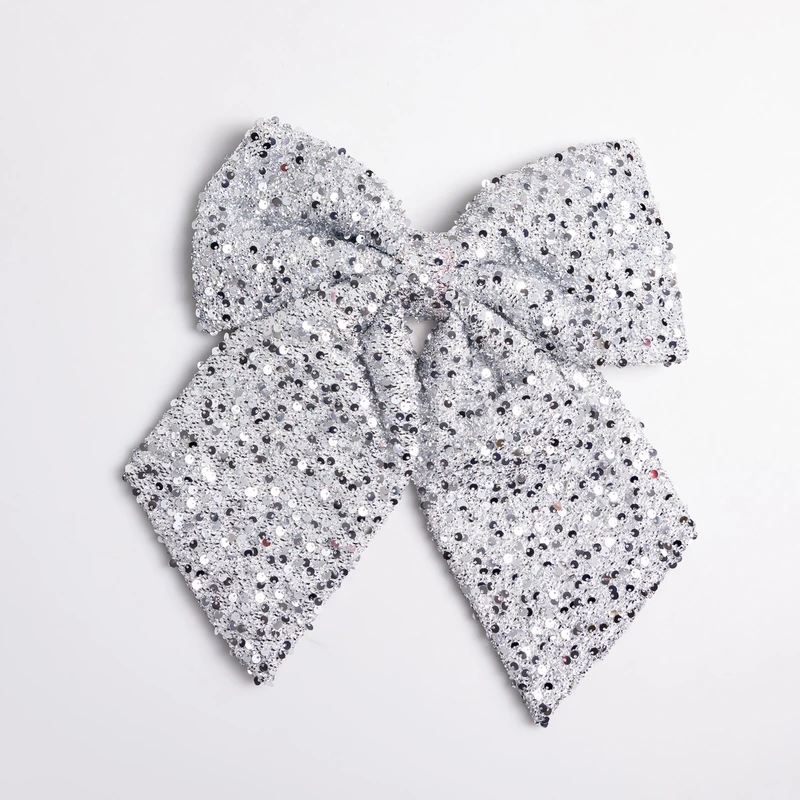 Бант новорічний для декору з паєтками на ялинку 35×45 (см) Сріблястий CR-2-27 — Yiwu