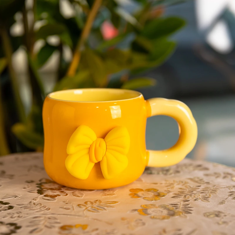 Чашка порцелянова з магнітом Бант 400 (мл) подарункова кружка прикольна чашка для дітей на подарунок Жовтий з бежевим FM-52B
