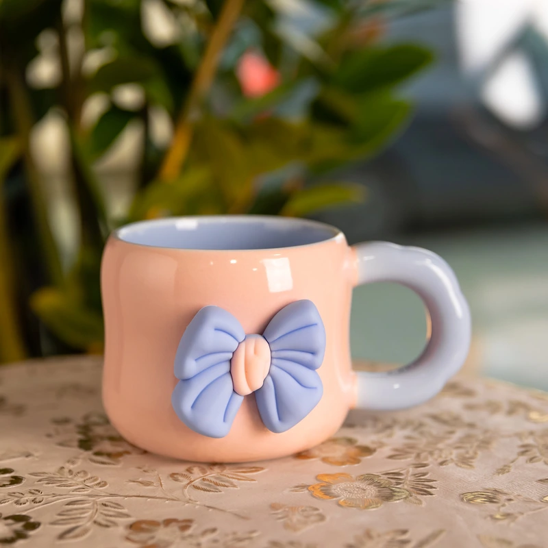 Чашка порцелянова з магнітом Бант 400 (мл) подарункова кружка прикольна чашка для дітей на подарунок Рожевий з блакитним FM-52C