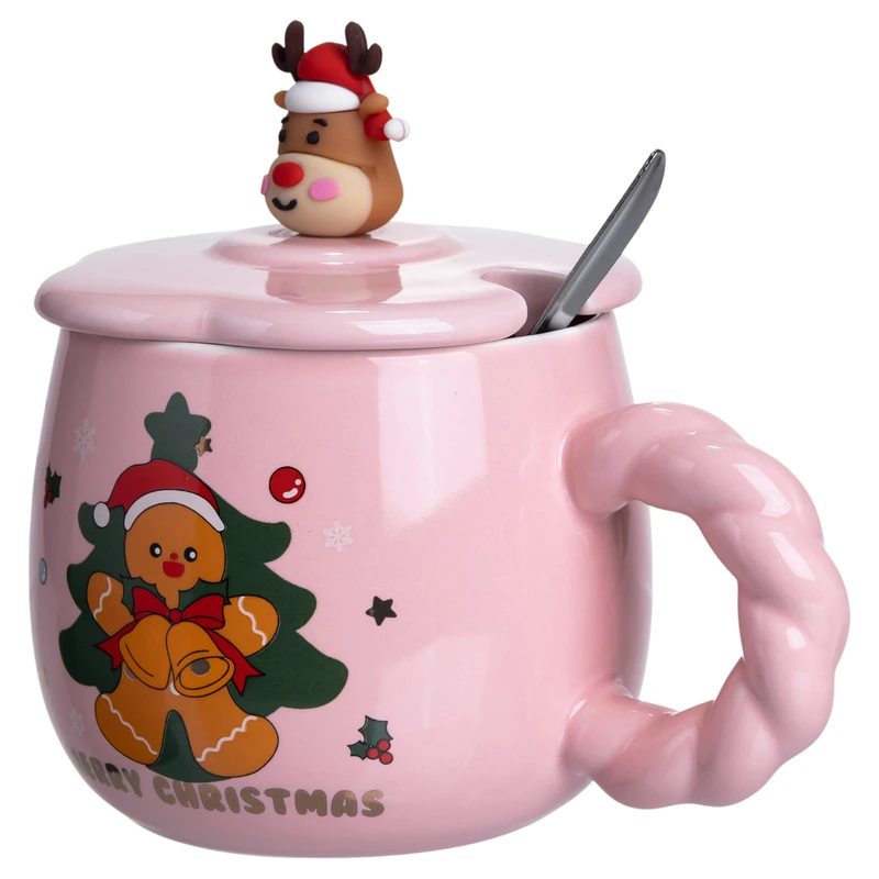 Новорічна порцелянова чашка «Зимова казка» з кришкою 400 мл Yiwu FM-CS-20B