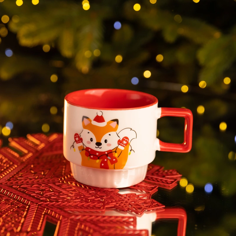 Новорічна порцелянова Новорічна лисиця 400 (мл) Біла з червоним Yiwu FM-CS-50L — Yiwu