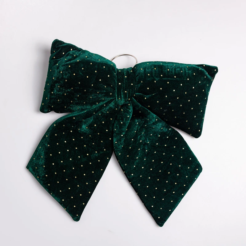 Оксамитовий бант для декору зі стразами на ялинку 45×50 (см) Зелений CR-2-10 — Yiwu