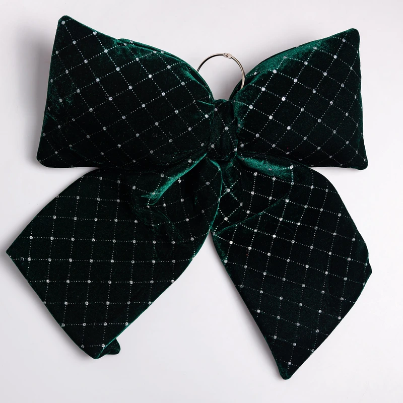 Оксамитовий бант для декору зі стразами та візерунком на ялинку 45×50 (см) Зелений CR-2-18 — Yiwu