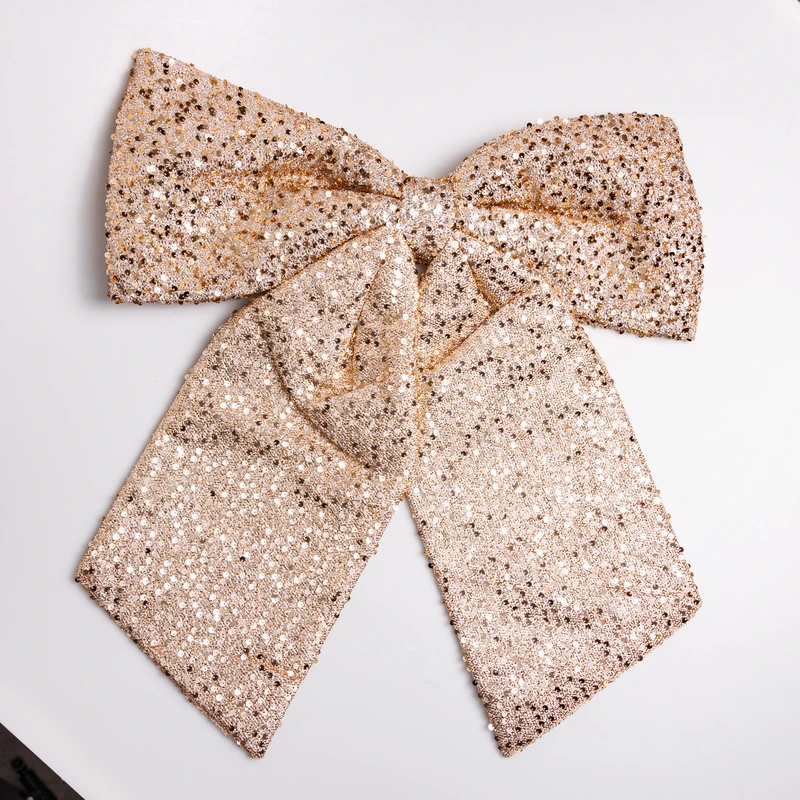 Бант новогодний для декора с пайетками на елку 55×70 (см) Золотистый CR-2-21 — Yiwu