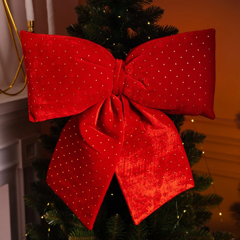 Оксамитовий бант для декору зі стразами на ялинку 55×70 (см) Червоний CR-2-5 — Yiwu