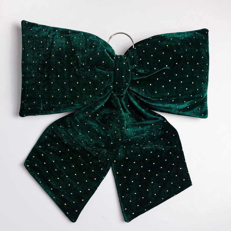 Оксамитовий бант для декору зі стразами на ялинку 55×70 (см) Зелений CR-2-9 — Yiwu