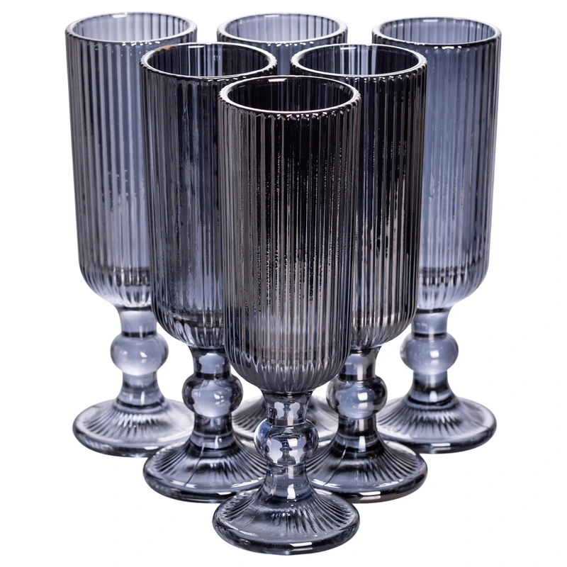 Набір келихів для шампанського 6 штук 160 (мл) подарункові скляні келихи на високій ніжці Сірий HP-19-7116G — Yiwu