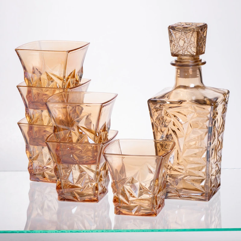 Набір для напоїв графин та 6 склянок для напоїв із товстого скла коричневий 64486-25 — Yiwu