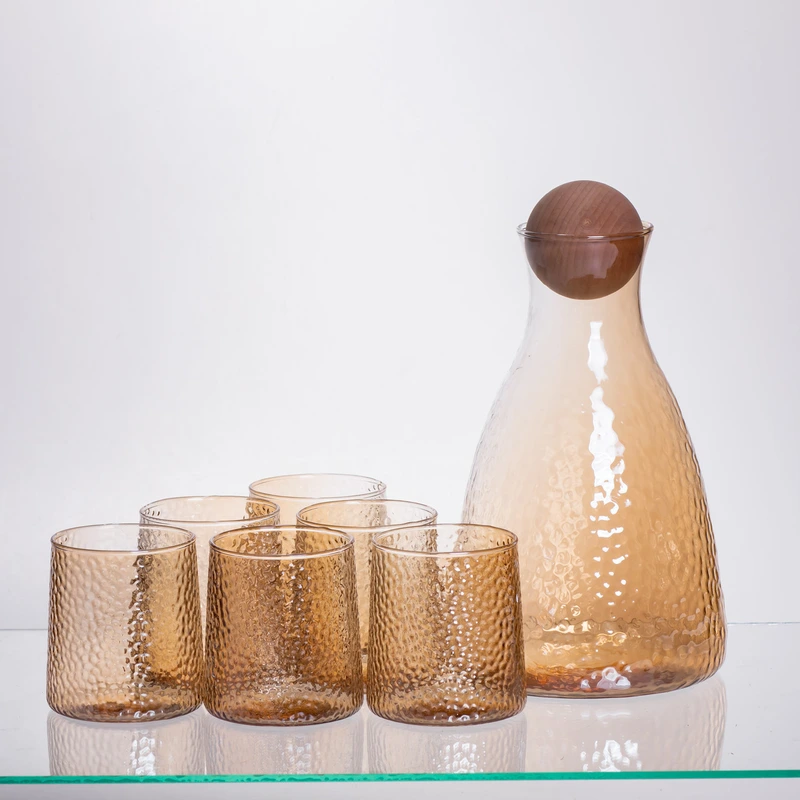 Набір для напоїв графин з бамбуковою кришкою та 6 склянок, коричневий 64486-36 — Yiwu