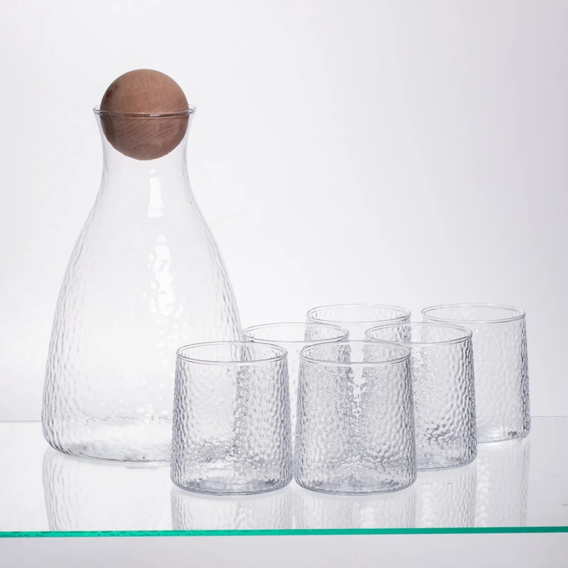 Набір для напоїв графин з бамбуковою кришкою та 6 склянок, прозорий 64486-37 — Yiwu