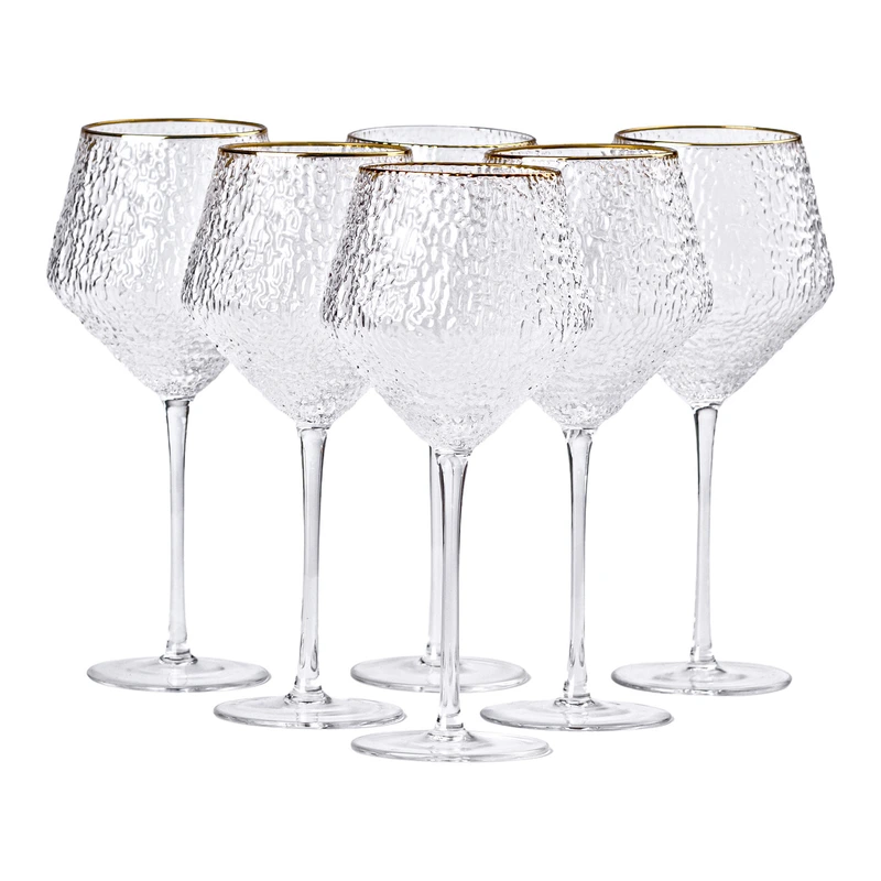 Набір фактурних келихів, 600 мл з тонкою ніжкою, комплект з 6, для вина HP-16-3