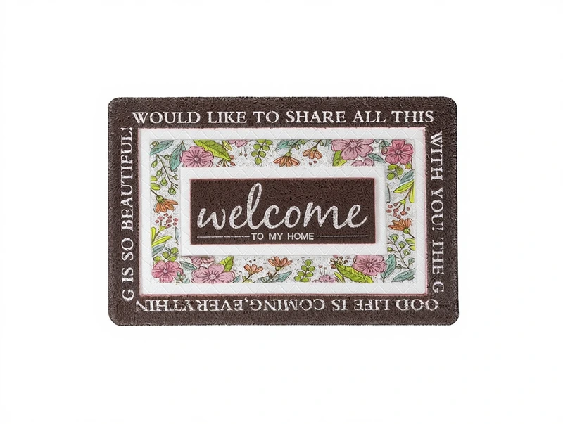 Придверний килимок 60х40 см Welcome з квітковим принтом Коричневий HP-47-1BR — Yiwu