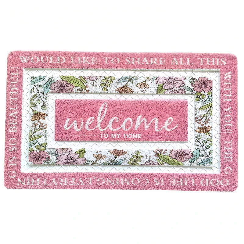 Килимок для передпокою 60х40 см Welcome з квітковим принтом Рожевий HP-47-1P — Yiwu