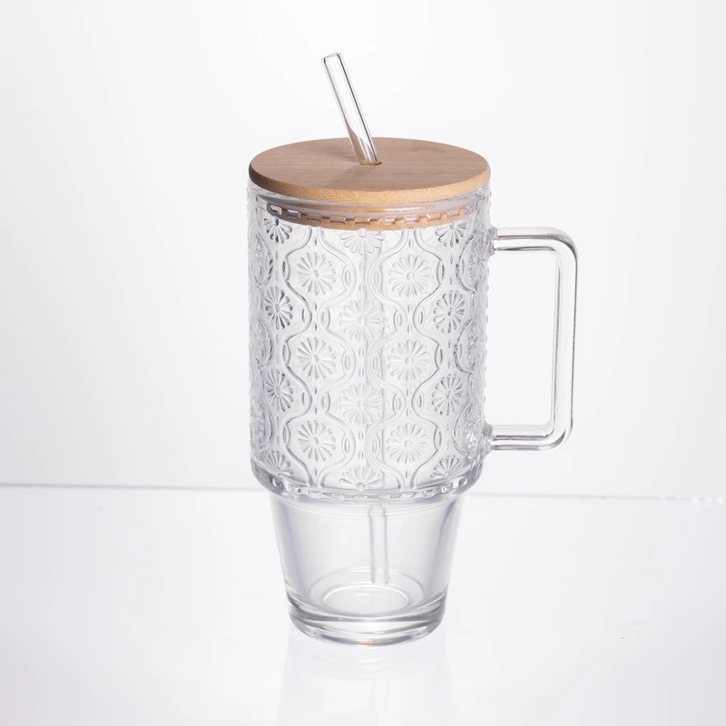 Кружка скляна з кришкою та трубочкою 750 (мл) чашка з трубочкою та кришкою на подарунок HP-19-48N