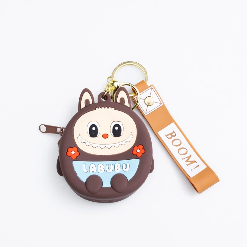 Дитячий гаманець-брелок Лабубу 7,5×7×2,5 (см з ремінцем і карабіном Коричневий HP-55-15B — Yiwu