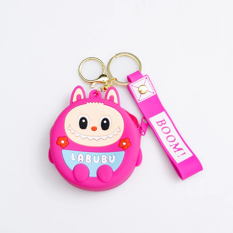 Дитячий гаманець-брелок Лабубу 7,5×7×2,5 (см з ремінцем і карабіном Рожевий HP-55-15P — Yiwu