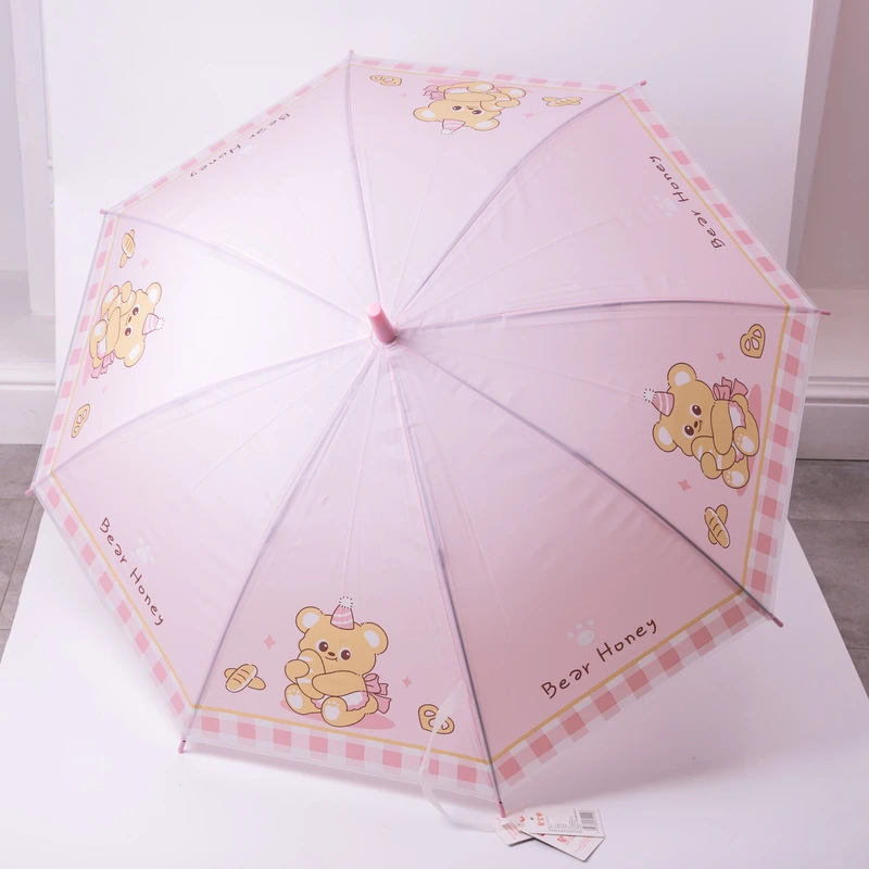 Класична дитяча парасолька-тростина напівавтомат з поліестеру міцна надійна 8 спиць діаметр 94 см Рожевий HP-23-11P — Yiwu