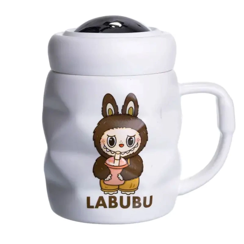 Чашка порцелянова з кришкою Labubu 400 (мл) Білий з темно-коричневим FM-54C