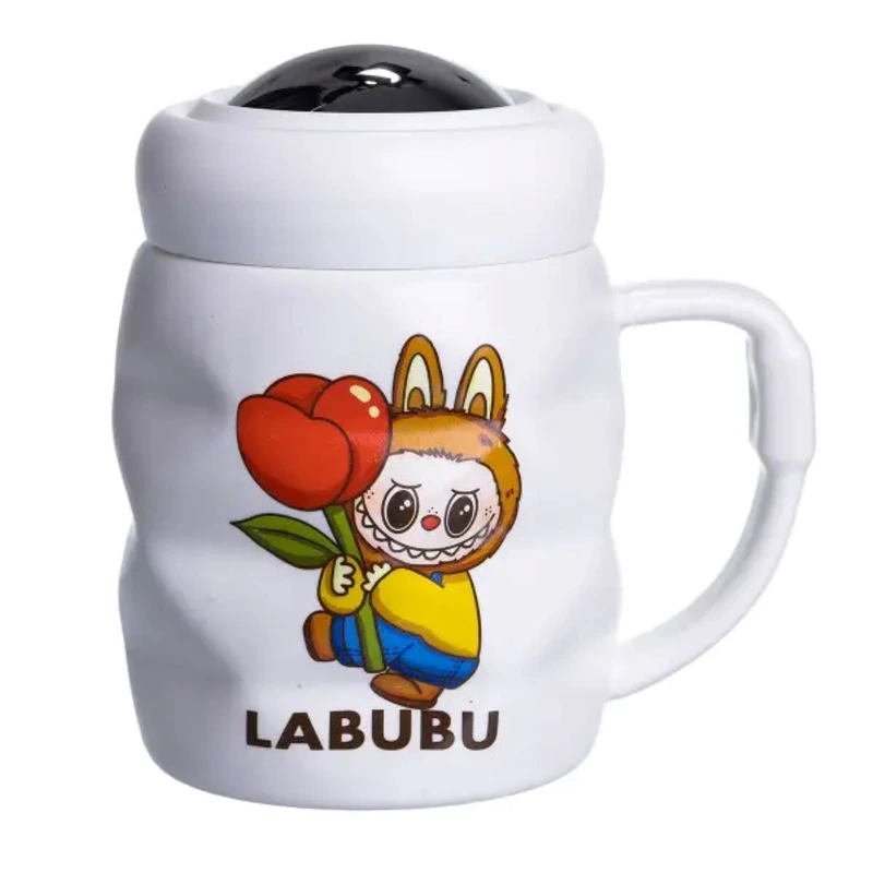 Чашка порцелянова з кришкою Labubu 400 (мл) Білий з жовтим FM-54D — Yiwu