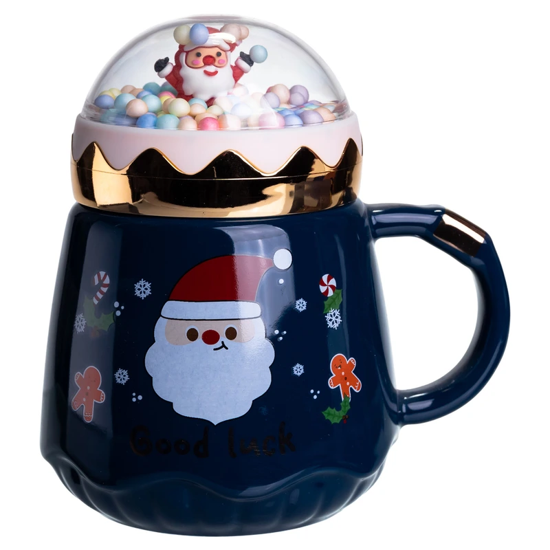 Чашка порцелянова з кришкою Christmas 400 (мл) Синій Yiwu FM-CS-41B — Yiwu