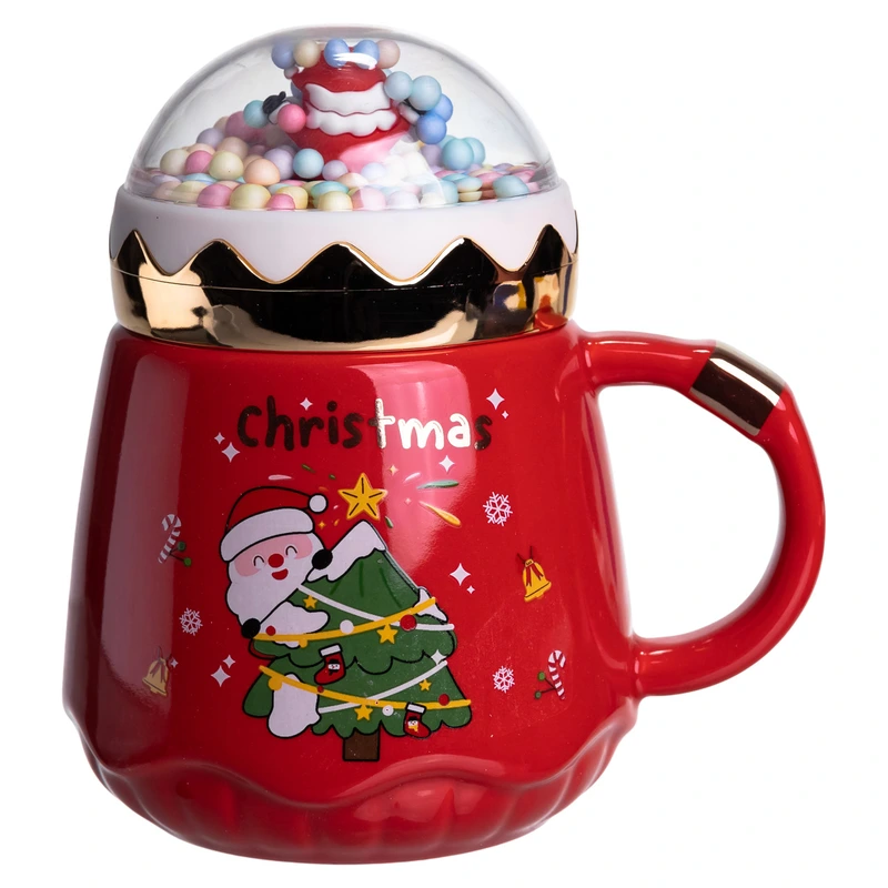 Чашка порцелянова з кришкою Christmas 400 (мл) Червона Yiwu FM-CS-41D — Yiwu
