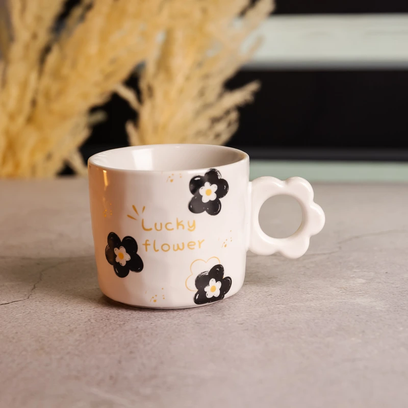 Чашка для чаю та кави порцелянова Lucky Flower 420 (мл) гарна оригінальна кружка на подарунок Біла FM-14D