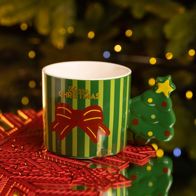Чашка порцелянова новорічна Merry Christmas 350 (мл) Зелена Yiwu FM-CS-51GR — Yiwu
