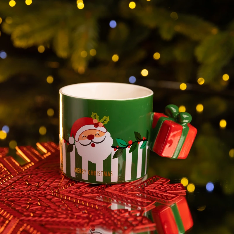 Чашка порцелянова новорічна Merry Christmas 400 (мл) Зелена Yiwu FM-CS-49GR