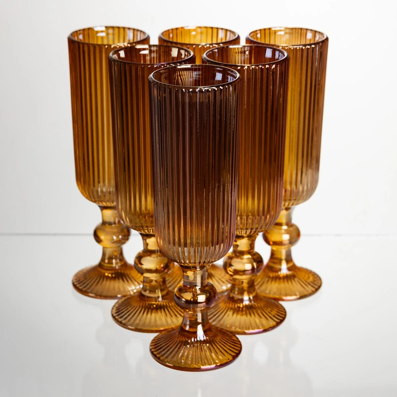 Набір келихів для шампанського 6 штук 160 мл на ніжці Бурштиновий Yiwu HP-19-211