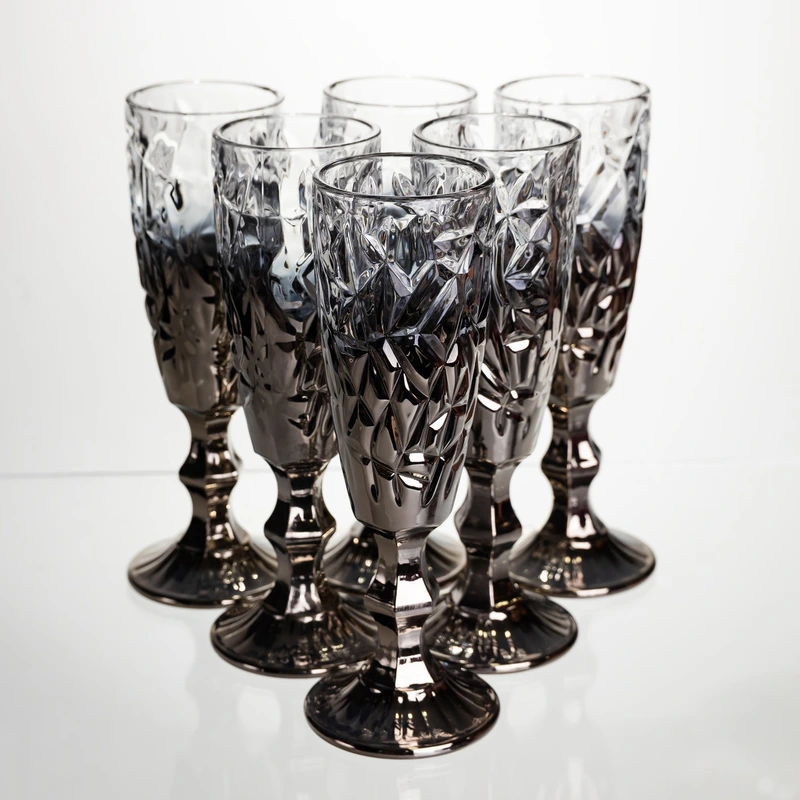 Набір келихів для шампанського 6 штук 160 мл подарункові келихи для шампанського на ніжці фужери для ігристих вин Сірий HP-19-180