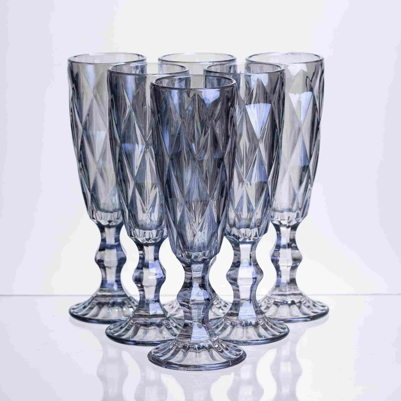 Набір келихів для шампанського Diamond Blue 6 штук по 180 мл HP-19-274 прозорий келих для напоїв лимонадів газованки