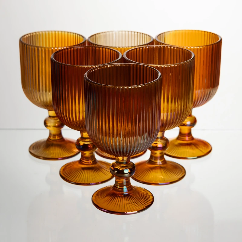 Набір келихів для вина 6 штук 240 мл на ніжці скляні Бурштиновий Yiwu HP-19-209