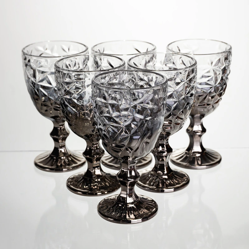 Набір келихів для вина 6 штук 240 мл винні келихи на ніжці скляні фужери для вина подарункові Сірий HP-19-182