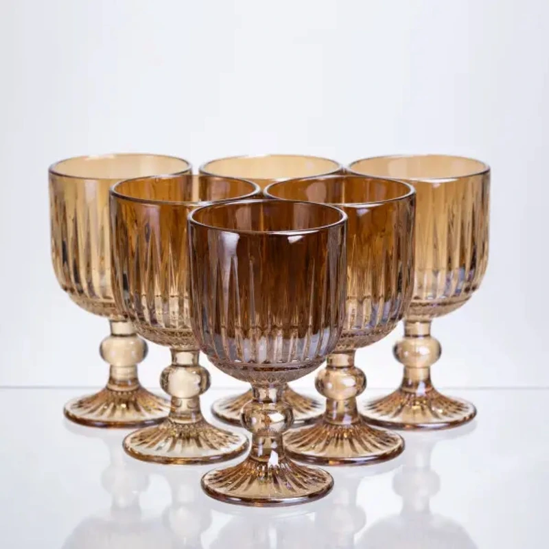 Набір келихів для вина 6 штук по 220 мл із товстого скла бурштиновий HP-19-246 — Yiwu