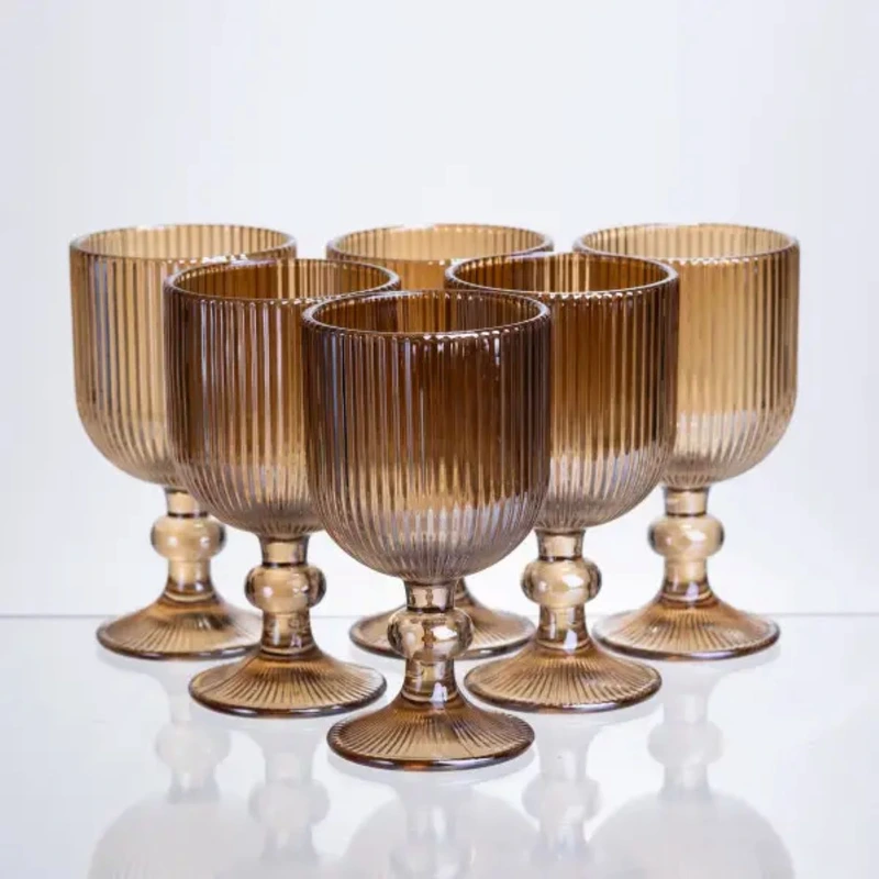 Набір келихів для вина 6 штук по 240 мл ребристих із товстого скла коричневий HP-19-224