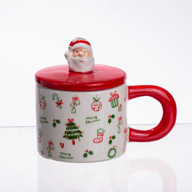 Новорічна порцелянова чашка з кришкою Merry Christmas 350 (мл) CR-1-20 — Yiwu