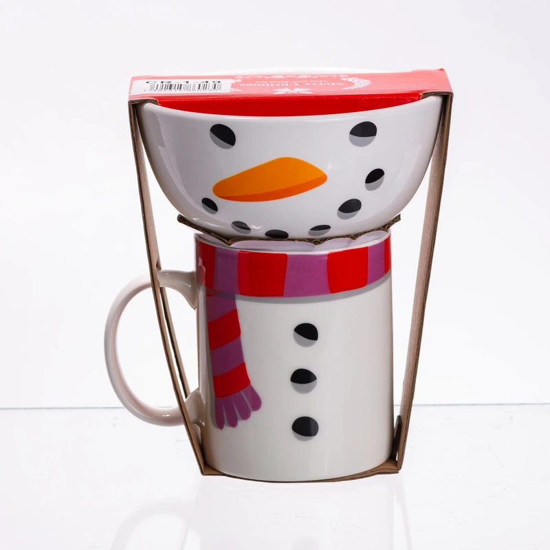 Набір порцелянова чашка з піалою Snowman 350 (мл) чашка на подарунок новорічна для чаю та кави CR-1-49 — Yiwu