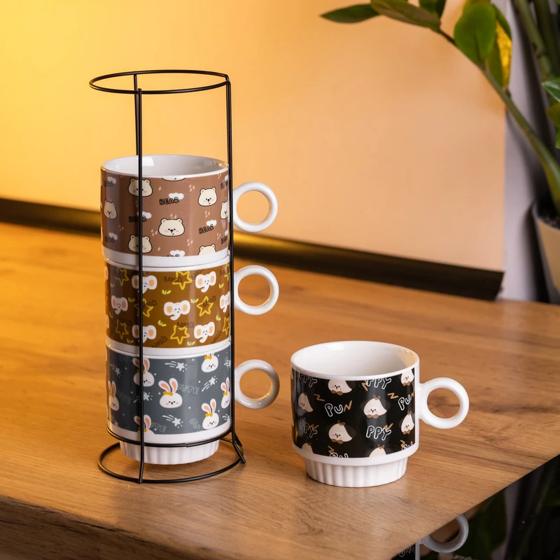 Набір порцелянових чашок для дітей на металевій підставці Toys 4 (шт) по 300 (мл) подарунковий набір чашок FM-15