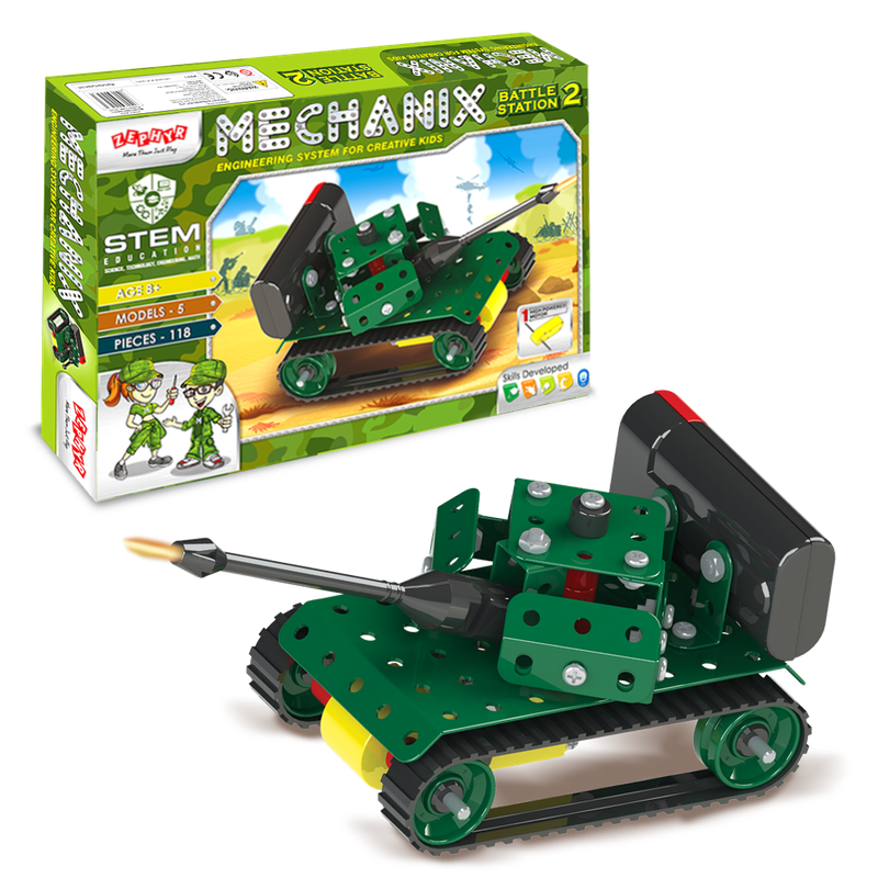Металевий конструктор з електромотором "MECHANIX" Військові (118 елм./5 моделей) — ZEPHYR