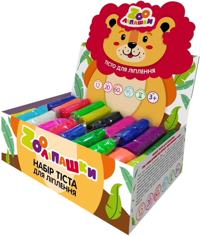 Тісто для ліплення ZOOлипашки шоу-бокс "Лев" ZIRKA 140210 (шоу-бокс 12 кольорів, 60 стиків по 20 г) — ЗІРКА
