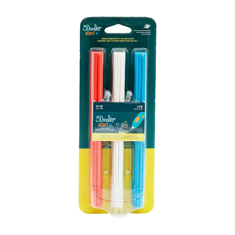 Набір стрижнів для 3D-ручки 3Doodler Start - МІКС (75 шт: червоний, білий, синій) — фото 3