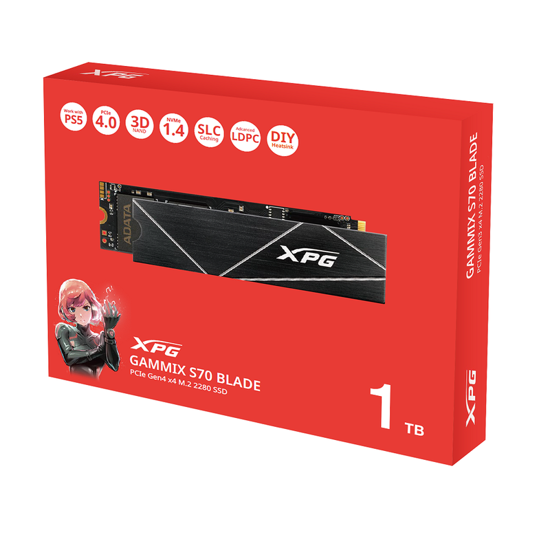 Накопичувач SSD M.2 ADATA GAMMIX S70 BLADE 1TB 2280 PCIe 4x4 NVMe 3D NAND Read/Write:7400/5500 MB/sec