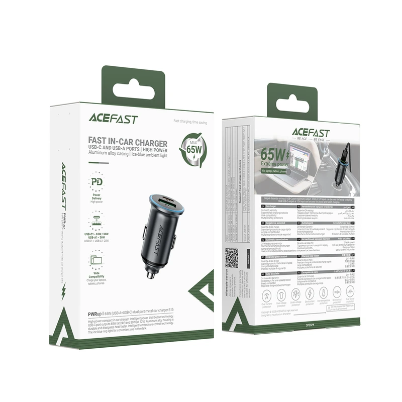 Автомобільний зарядний пристрій ACEFAST B15 65W (USB-A+USB-C) dual port metal car charger