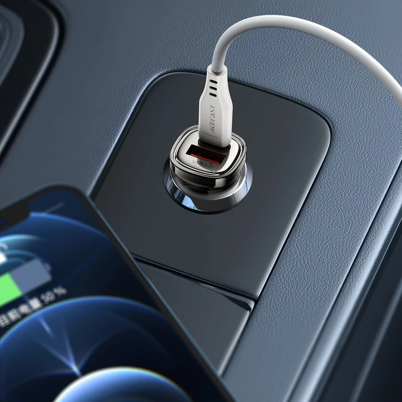 Автомобільний зарядний пристрій ACEFAST B20 PD45W (USB-C+USB-A) car charger metal gray — фото 5